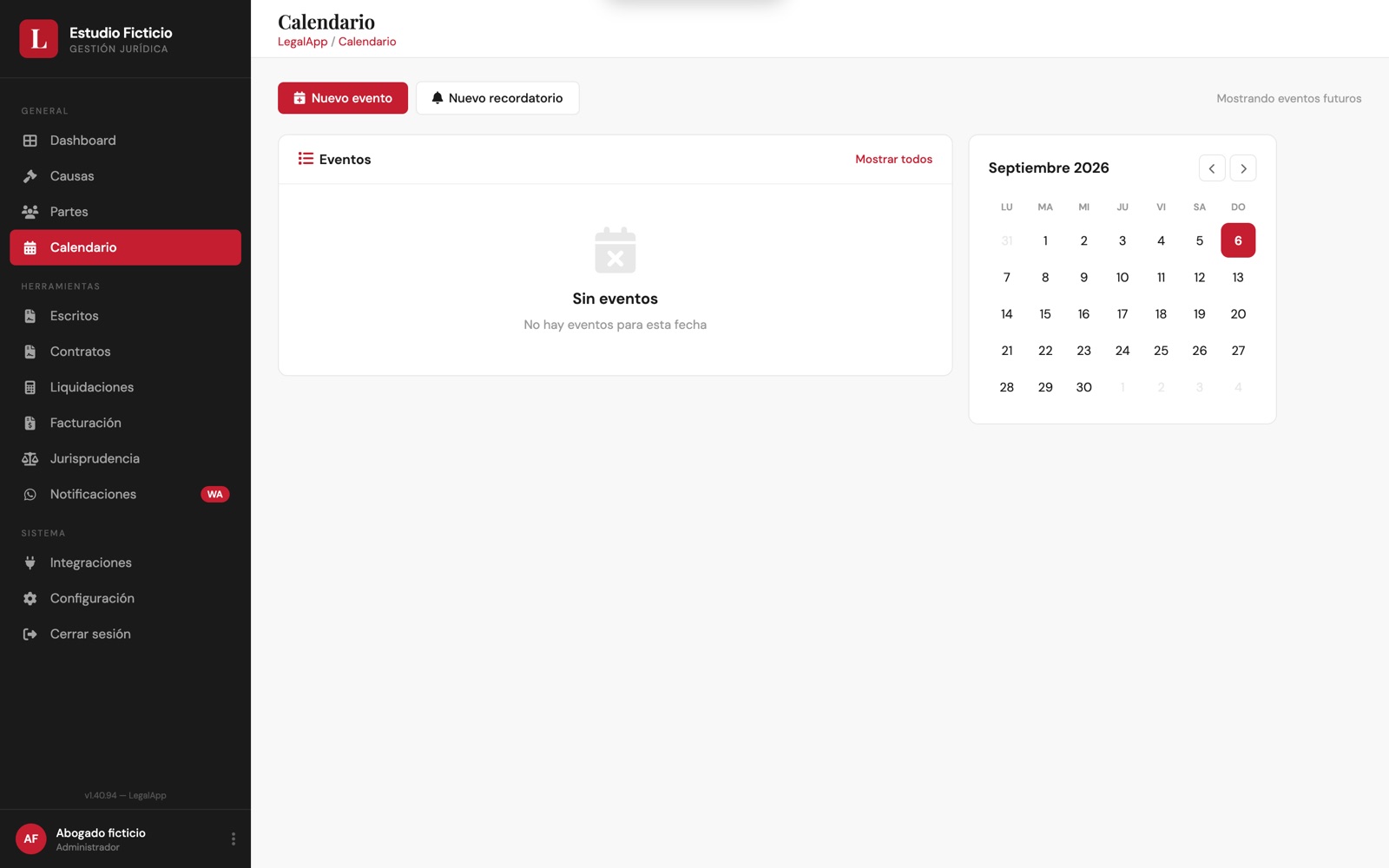 Calendario de audiencias y vencimientos